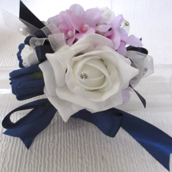 Navy, Baby Pink & White Wrist Corsage